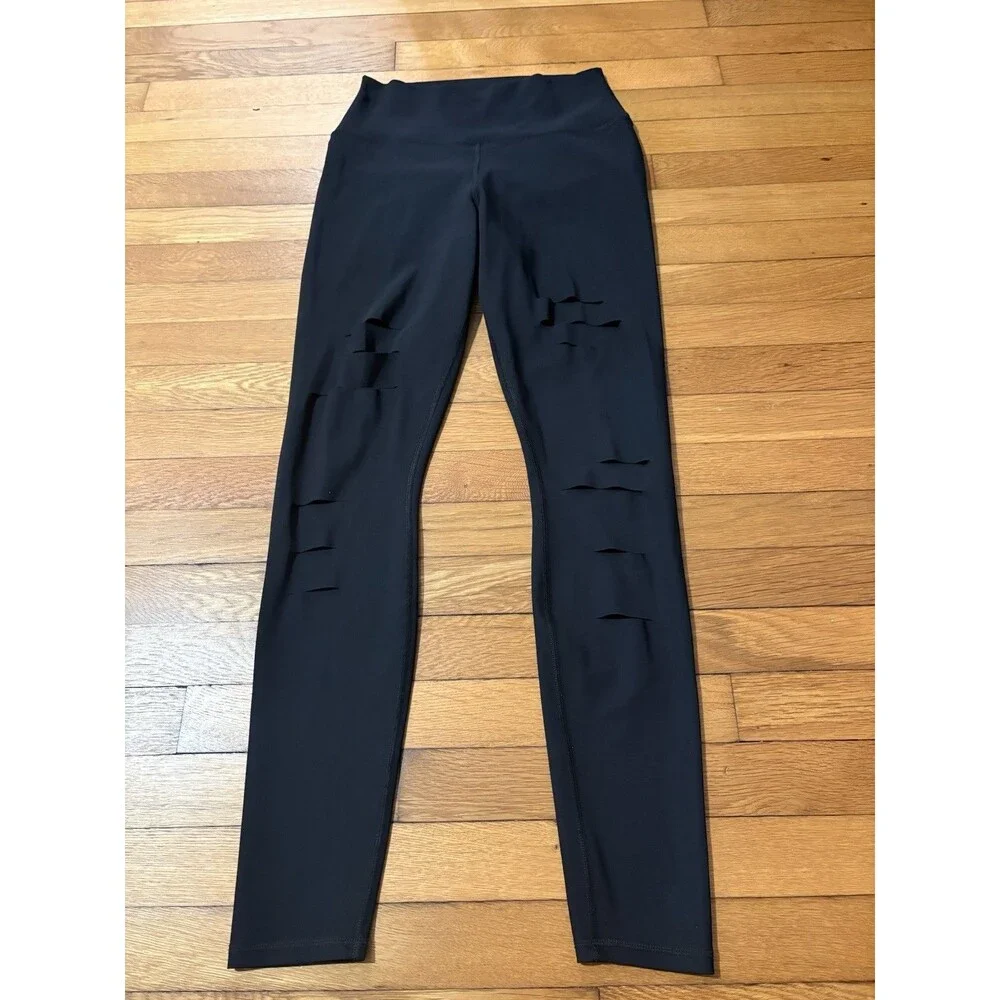 Alo Yoga Size M High Waist Ripped Warrior Black Leggings